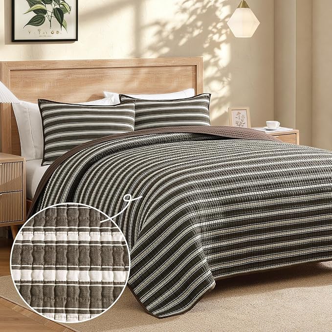 King Size Quilt-Lightweight Bedspreads Brown King Quilt Bedding Set | - Image 2