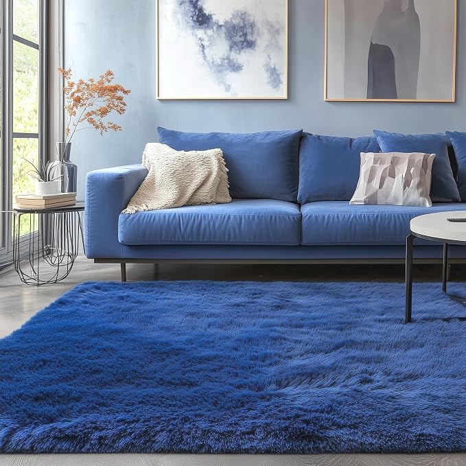 Navy Blue Rug 5x8 Ft Fluffy Shag Rugs - Image 8