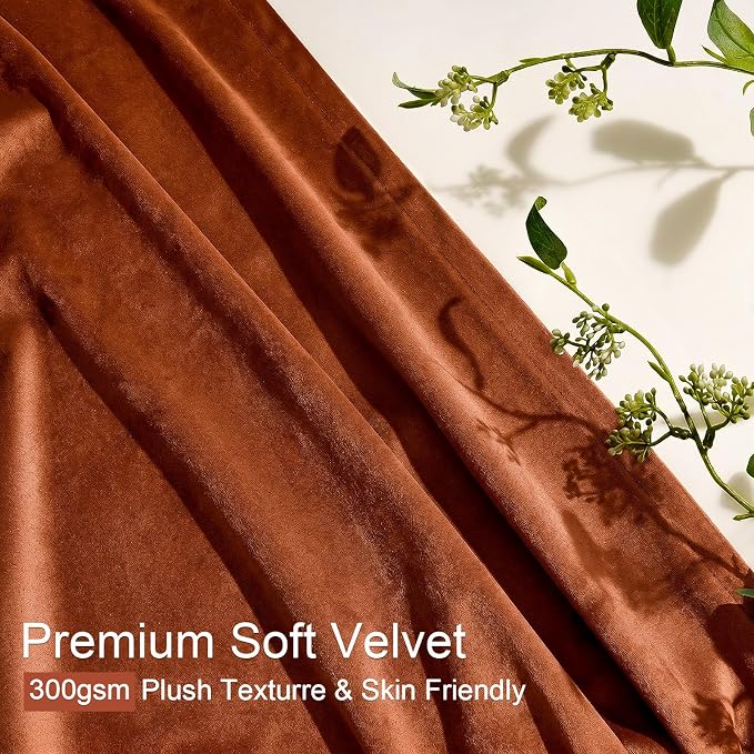 Burnt Orange Soft Velvet Pleated Blackout Curtains 84 Inches Long Room - Image 3