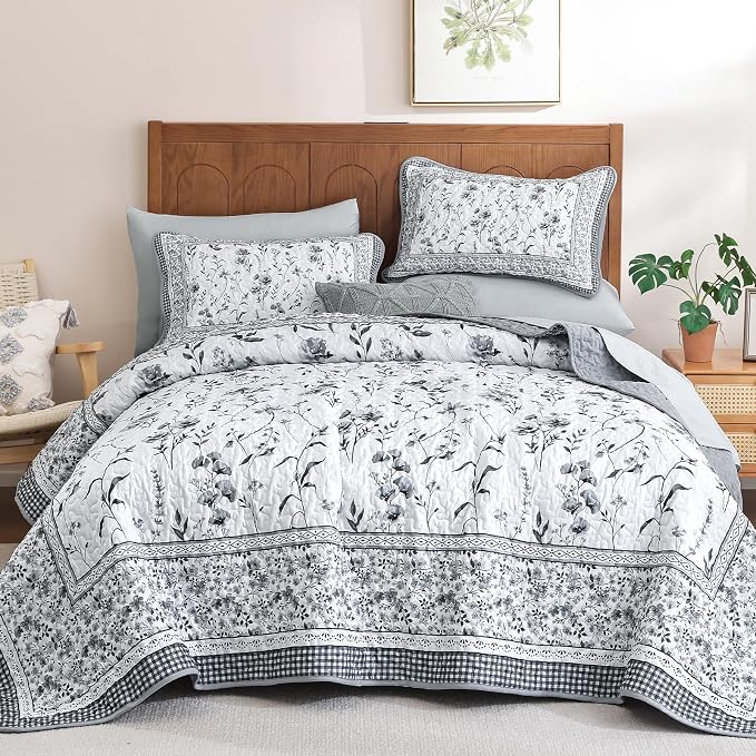 WONGS BEDDING Floral Quilts Set Queen, Microfiber Lightweight Farmhouse Bed - Image 8