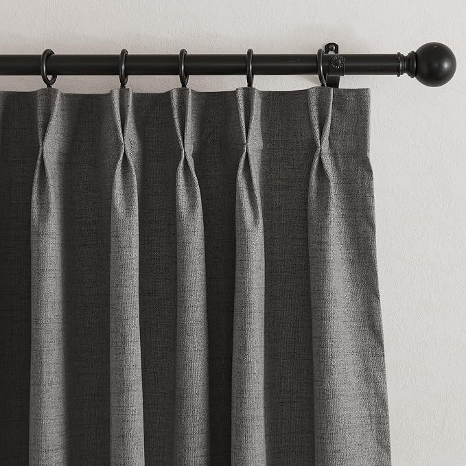 RYB HOME Pinch Pleated Back Tab Curtains Linen Textured 100% Blackout Curtains - Image 10