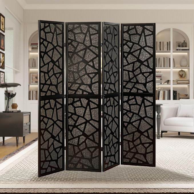 Roundhill Furniture Aurra 4-Panel Wood Room Divider, Folding Portable Partition - Image 3