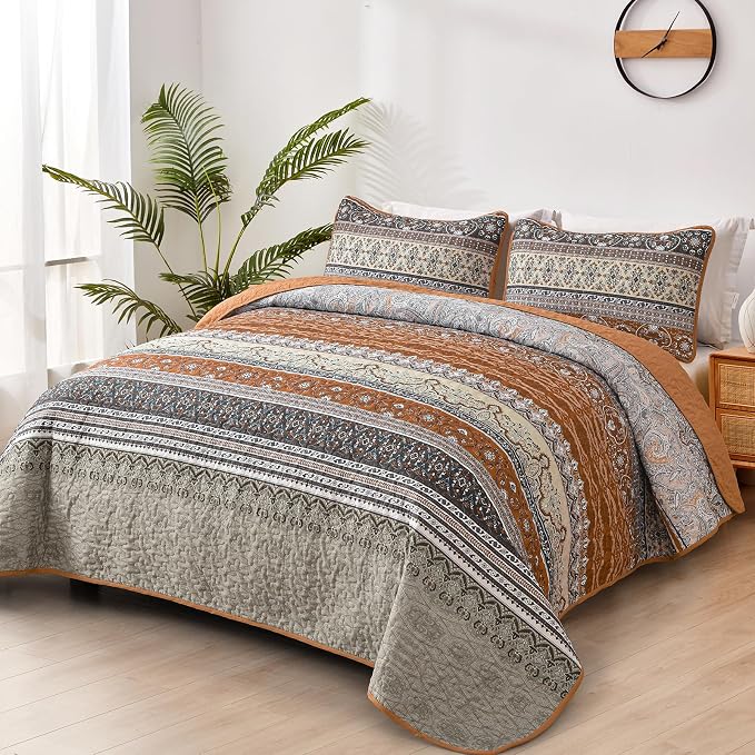 WONGS BEDDING Boho Quilt Set Full, Ultra Soft Lightweight Bedspread - Image 2