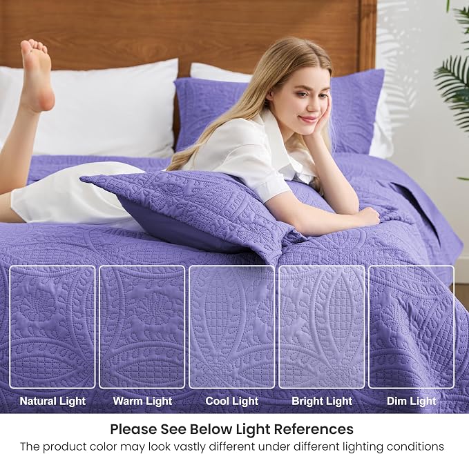 Love's cabin Quilts for Queen Bed Deep Purple Bedspreads Bedding Set - Image 6