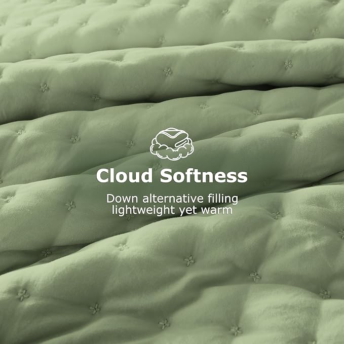 WDCOZY Sage Green Cloud Quilt Set Queen Size, Lightweight Soft Cross Stitch - Image 4