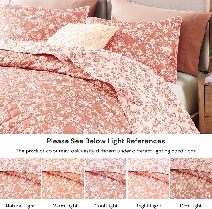 Queen Quilt Set-3 Pieces Soft Bedding Floral Reversible Coverlet | All Seasons - Image 8