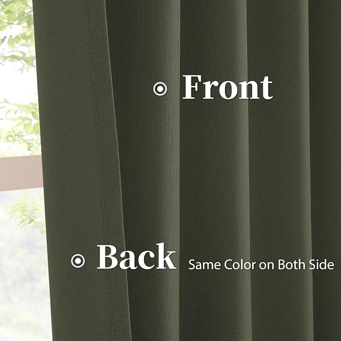 Dark Olive Green Blackout Curtains 96 Inches Long 2 Panels Set- Faux Linen - Image 4