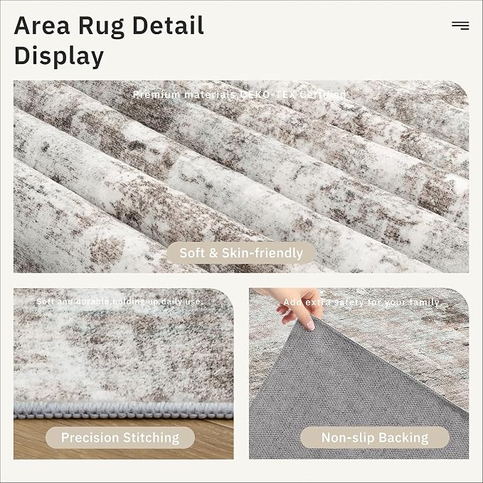 Soalmost 10x14 Area Rugs for Living Room Washable Rug Abstract Pink/Grey | - Image 6