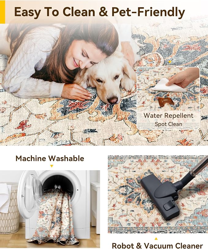 RELEANY Washable Area Rug, Square 8'x8', Water Repellent, Pet Friendly - Image 4