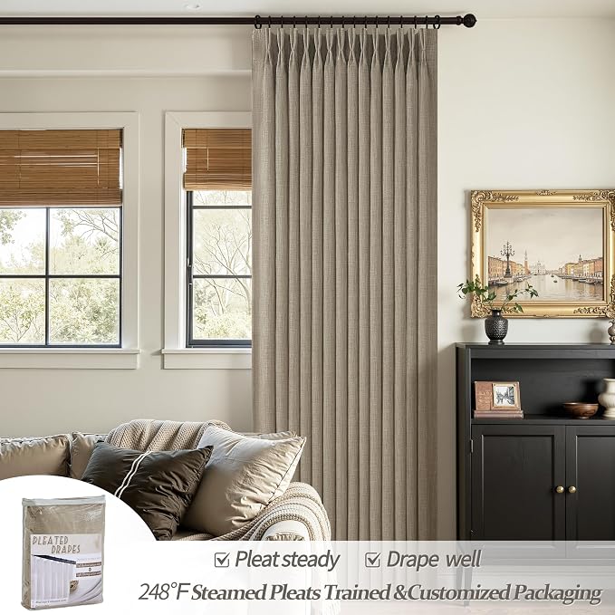 Extra Long Linen Blackout Dining Room Window Curtains 105 Inches 2 Panels Set - Image 6