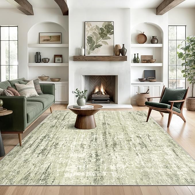 8x10 Area Rugs for Living Room, Abstract Large Washable Rug Green | Soft & by Valenrug