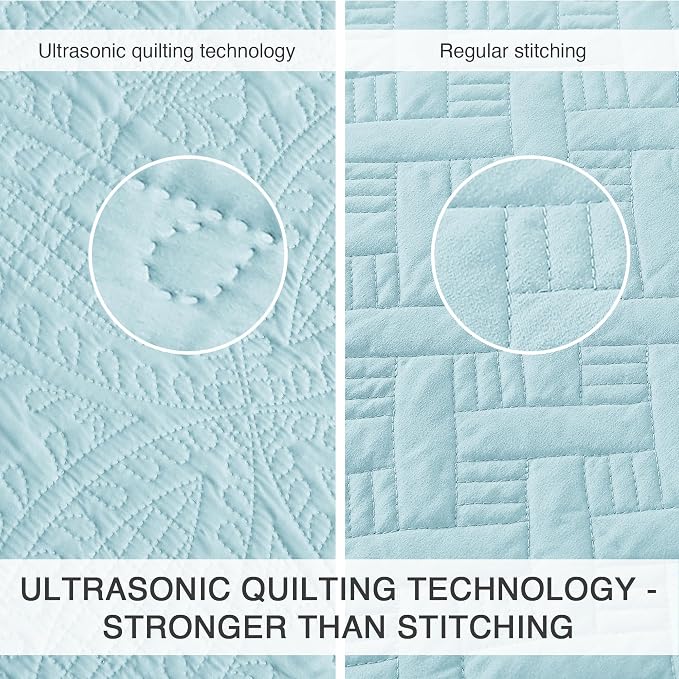 Love's cabin King Size Quilt Set Spa-Blue Bedspreads - Image 3