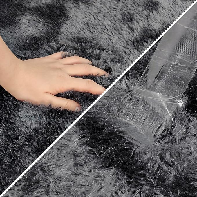 4x6 ft Area Rug for Bedroom Black Grey Tie Dye Fluffy Rug Mat Bedside Throw Rug - Image 6