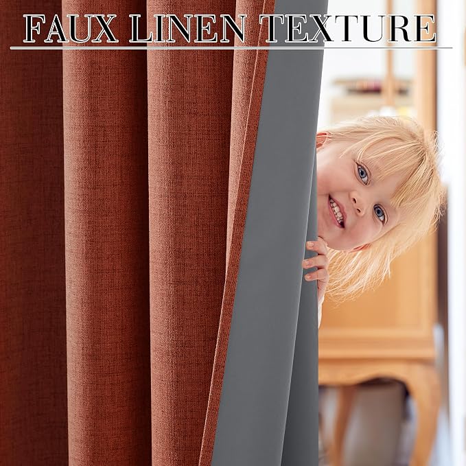 RYB HOME 100% Blackout Linen Textured Curtains 90 Inch Long - Image 3