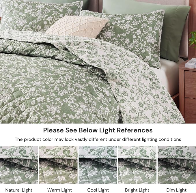 California King Quilt Set-3 Pieces Soft Bedding Floral Reversible Coverlet | - Image 4