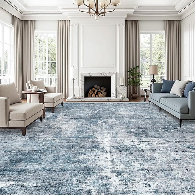 Soalmost 10x14 Area Rugs for Living Room Washable Rug Abstract Blue/Grey | by Soalmost