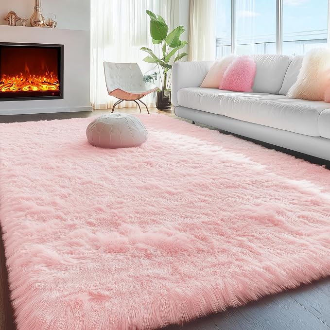 Pink Fluffy Shag Area Rugs for Bedroom 3x5 Ft, Bedside Preppy Dorm Area Rug | - Image 7