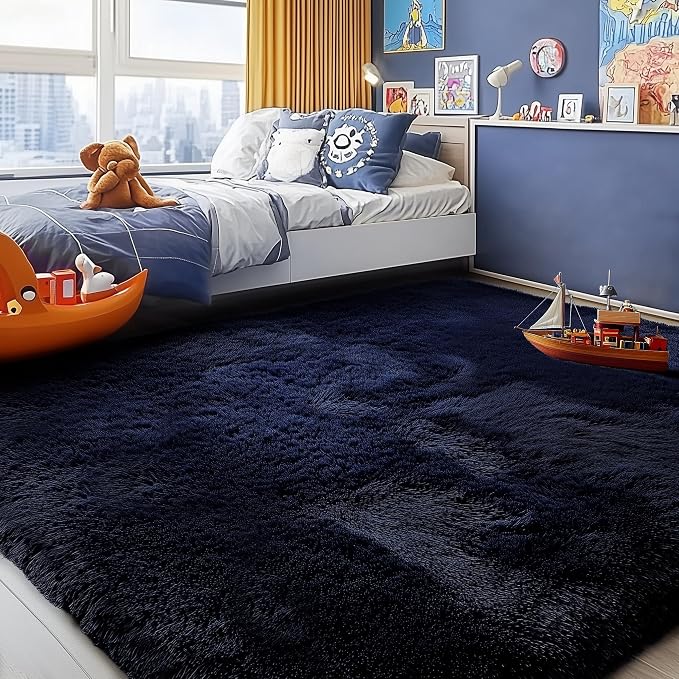 Dark Navy Blue Rugs for Living Room 5x7 Ft, Plush Area Rugs for Bedroom - Image 3