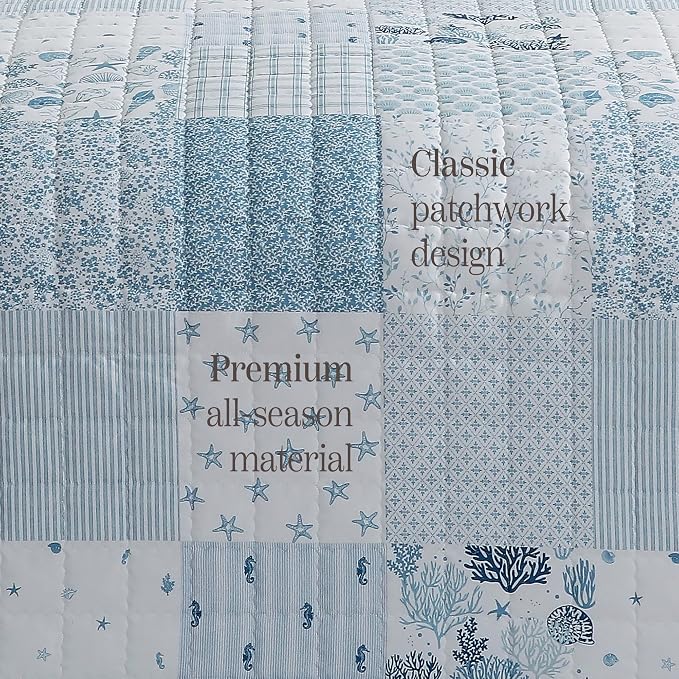 King Quilt Set-3 Pieces Soft Bedding Lightweight Floral Patchwork Coverlet | - Image 6