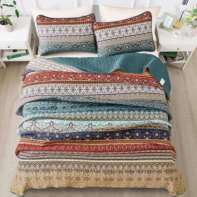 WONGS BEDDING Boho King Quilt Bedding Set, 3 Pieces Bedspread, Breathable - Image 4
