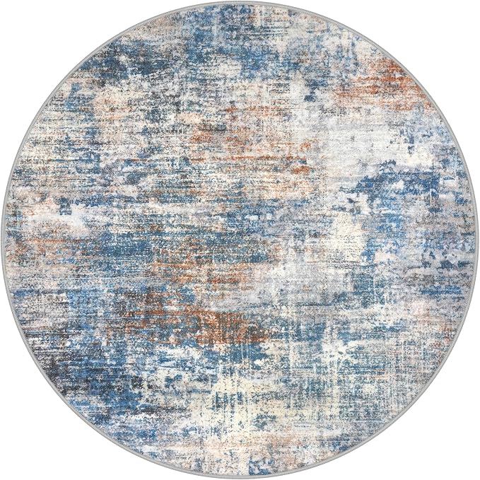 Abstract Round Area Rug 8 Ft Washable Circle Rugs Large Round Rug Non Slip Thin - Image 10