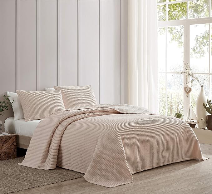 Beatrice Home Fashions Channel Chenille Standard Sham, Blush | Soft, - Image 2