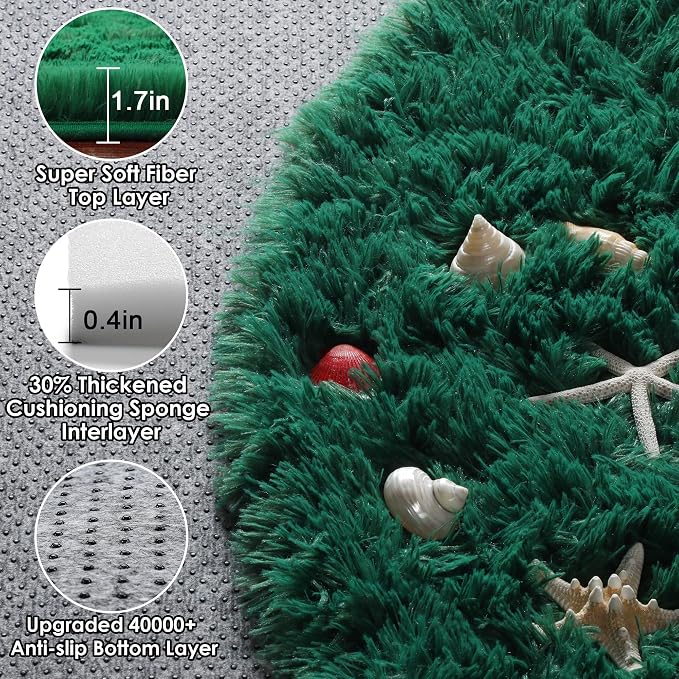 Dark Green Round Area Rug 4ft, Soft Bedroom Circle Rugs - Image 2