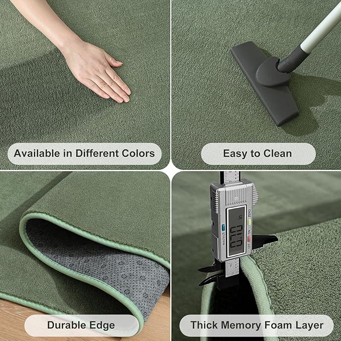 Sage Green Area Rugs for Bedroom Living Room, 6x9 Memory Foam Rug | Thickened - Image 5