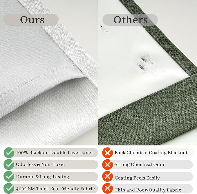 Room Darkening Soft White Linen Curtains 102 Inches Long 2 Panels Set - Image 5
