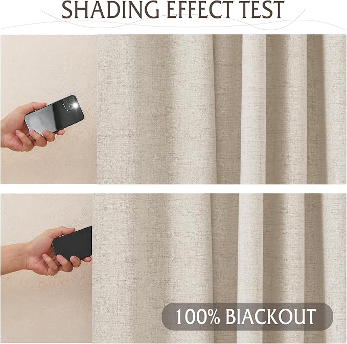 RYB HOME 100% Blackout Pinch Pleated Linen Curtains, Back Tab Drapes Privacy - Image 5