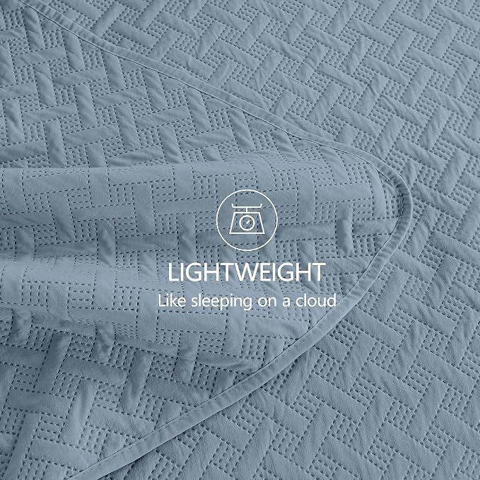 FLYMME Twin Quilt Set, Lightweight Dusty Blue Bedspreads, Basket Weave Pattern - Image 6