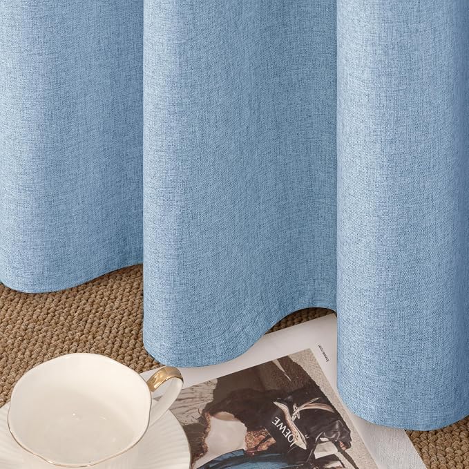 YoungsTex Light Blue Linen 100% Blackout Curtains 84 Inch Length - Image 8