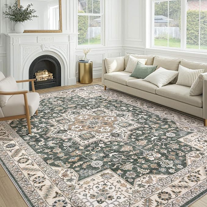 cotiled 10x12 Area Rug for Living Room, Traditional, Vintage Green by COTILED