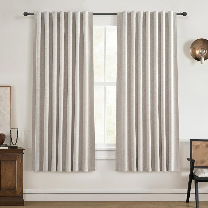 QJmydeco 100% Blackout Curtains 45 Inches Long 2 Panels Set, Short Linen Heat by QJMYDECO