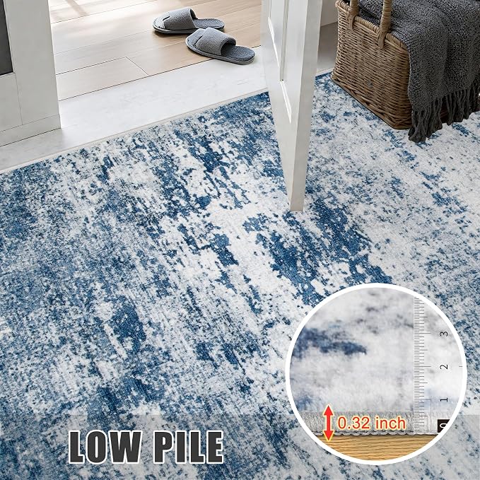 2x6 Washable Runner Rug：Modern Abstract Kitchen Soft Carpet Blue | - Image 7