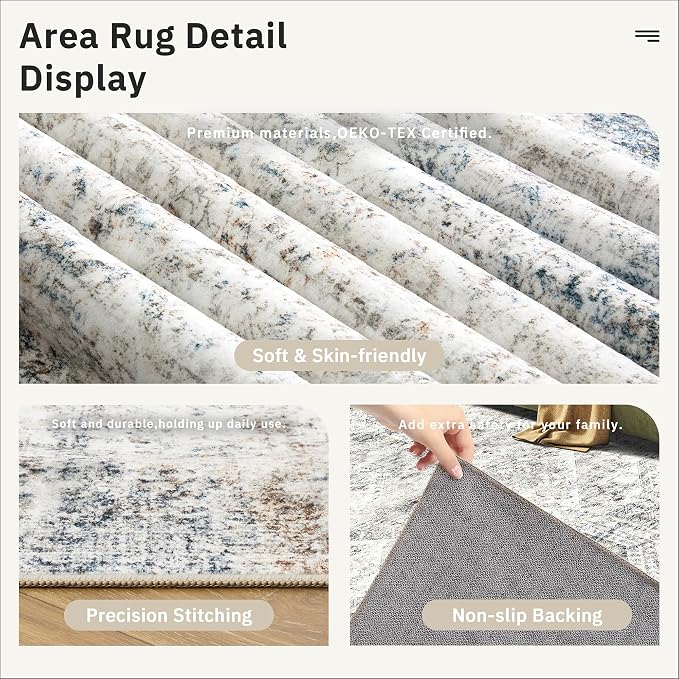 Soalmost Runner Rug 2x6 Washable Kitchen Hallway Runners Blue/Ivory | Non-Slip - Image 6