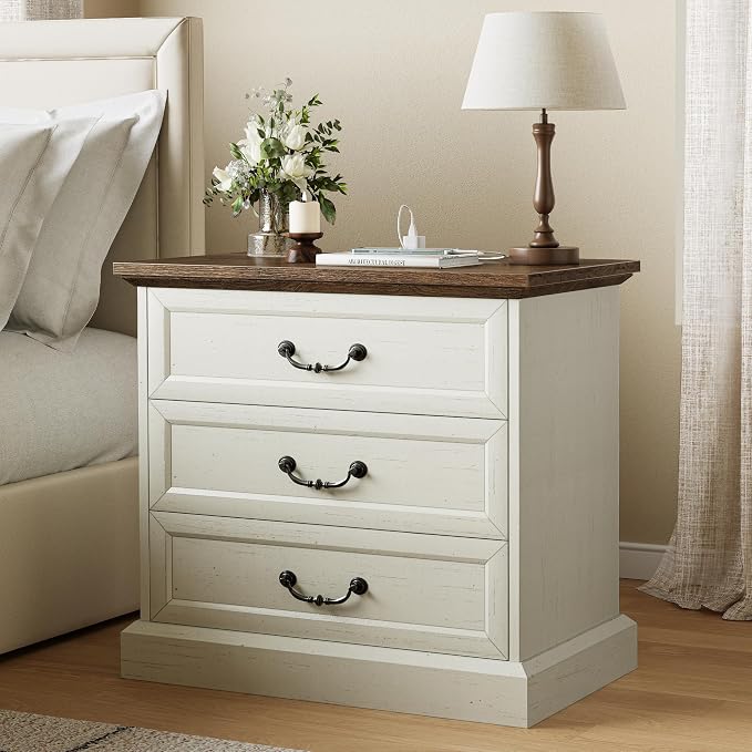 Huuger Nightstand with Charging Station, 3 Drawer Night Stand | 22 Inch Wider by Huuger