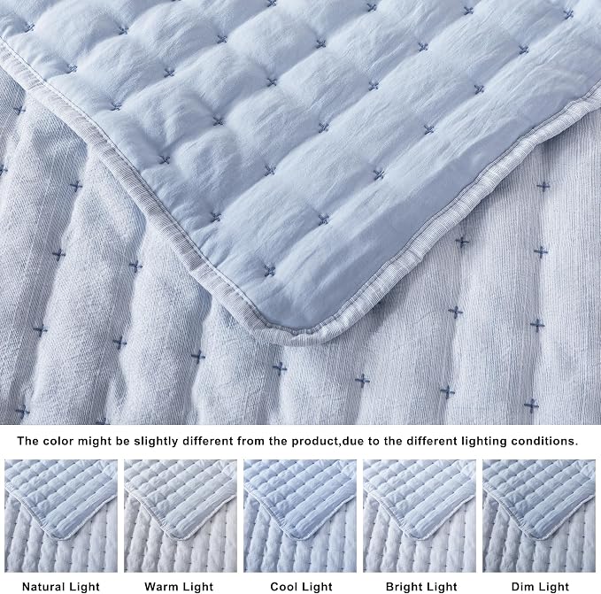 WDCOZY Blue Cloud Quilt Set Queen Size, Lightweight Soft Cross Stitch Bedspread - Image 5