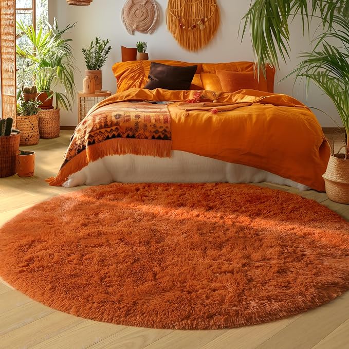Amdrebio Burnt Orange Large Round Circle Rug 8Ft - Image 5