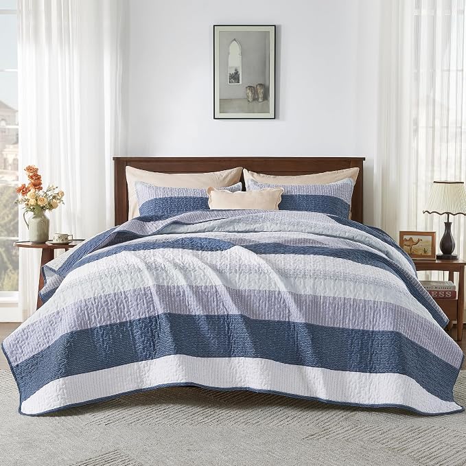 King Quilt Set Mineral Blue, 3 Pieces Bedspreads & Coverlets Set | Mineral Blue - Image 7