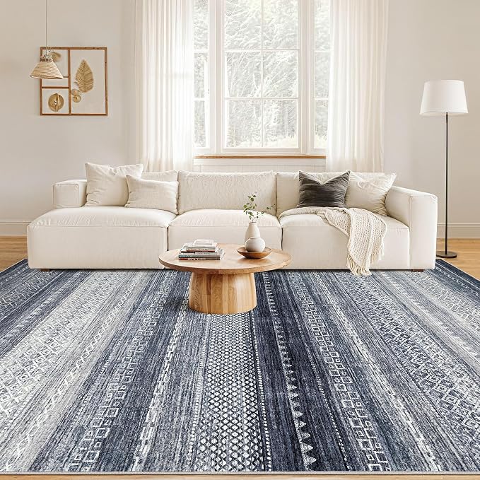 Nakagishi Boho 8x10 Area Rug Living Room Rugs Machine Washable Blue | Soft - Image 4
