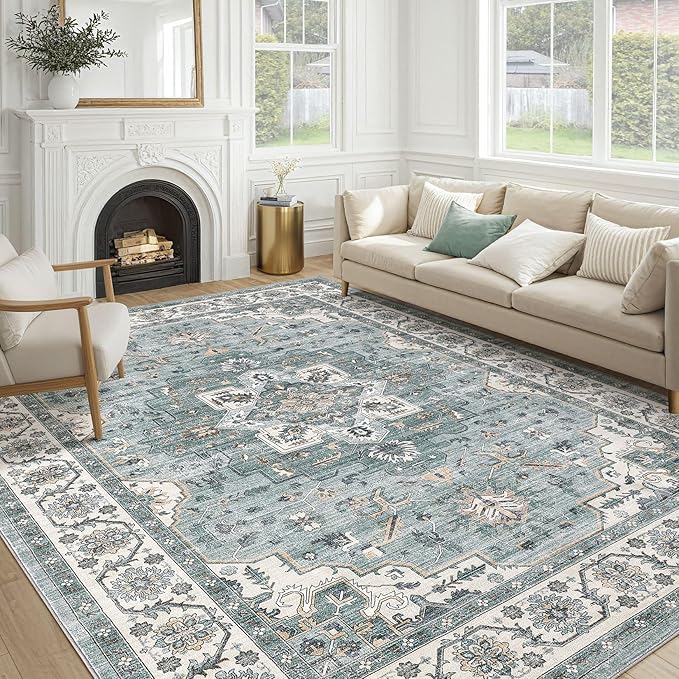 cotiled 10x14 Area Rug for Living Room, Traditional, Denim Blue | Soft by COTILED