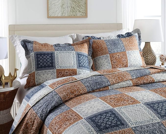 3-Piece King Quilt Sets Patchwork Bedspreads - Image 2