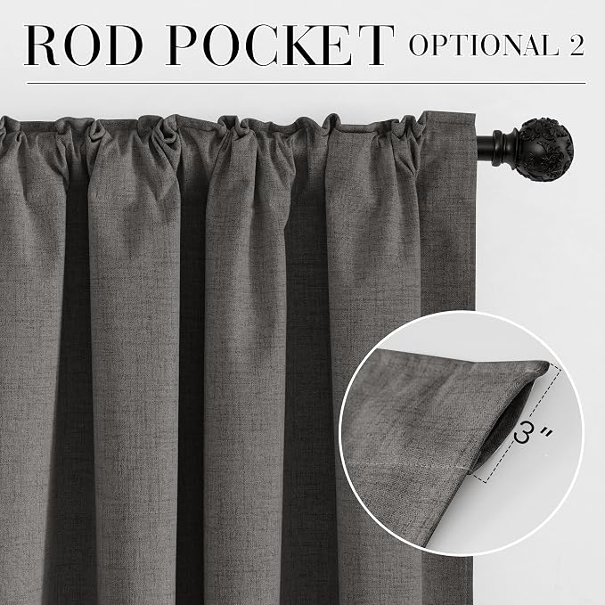 RYB HOME Grey Linen 100% Blackout Curtains 120 Inch Long - Image 6
