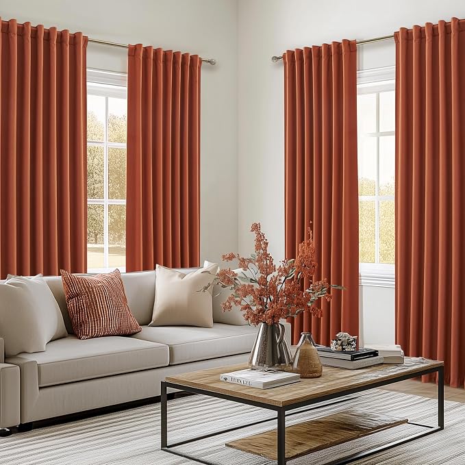 Fall Burnt Orange Curtains Blackout 86 Inches Long 2 Panels Set, Terracotta - Image 5