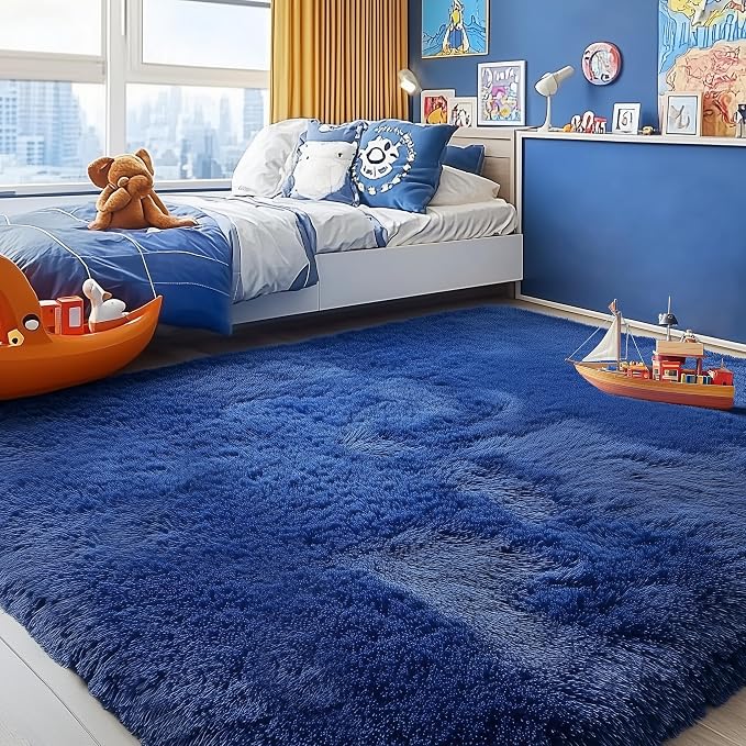 Navy Blue Rug 5x8 Ft Fluffy Shag Rugs - Image 4