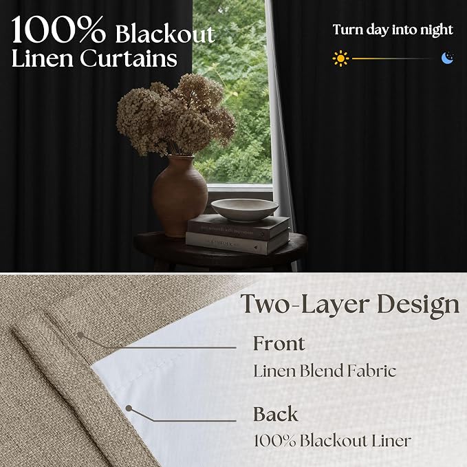 Dark Flax 94 Inch Long Blackout Curtains Thick Linen Pinch Pleated - Image 2