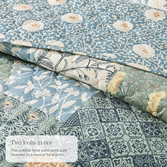 Twin/Twin XL Quilt Set-2 Pieces Soft Bedding Floral Patchwork Coverlet | All - Image 3