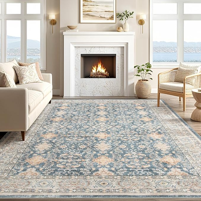 cotiled 10x12 Area Rug for Living Room, Traditional, Dark Blue | Soft - Image 5