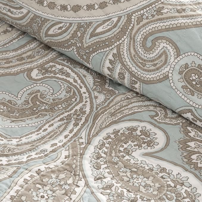 Madison Park Pure Ronan 100% Cotton Quilt Set-Casual Paisley Design All Season - Image 7